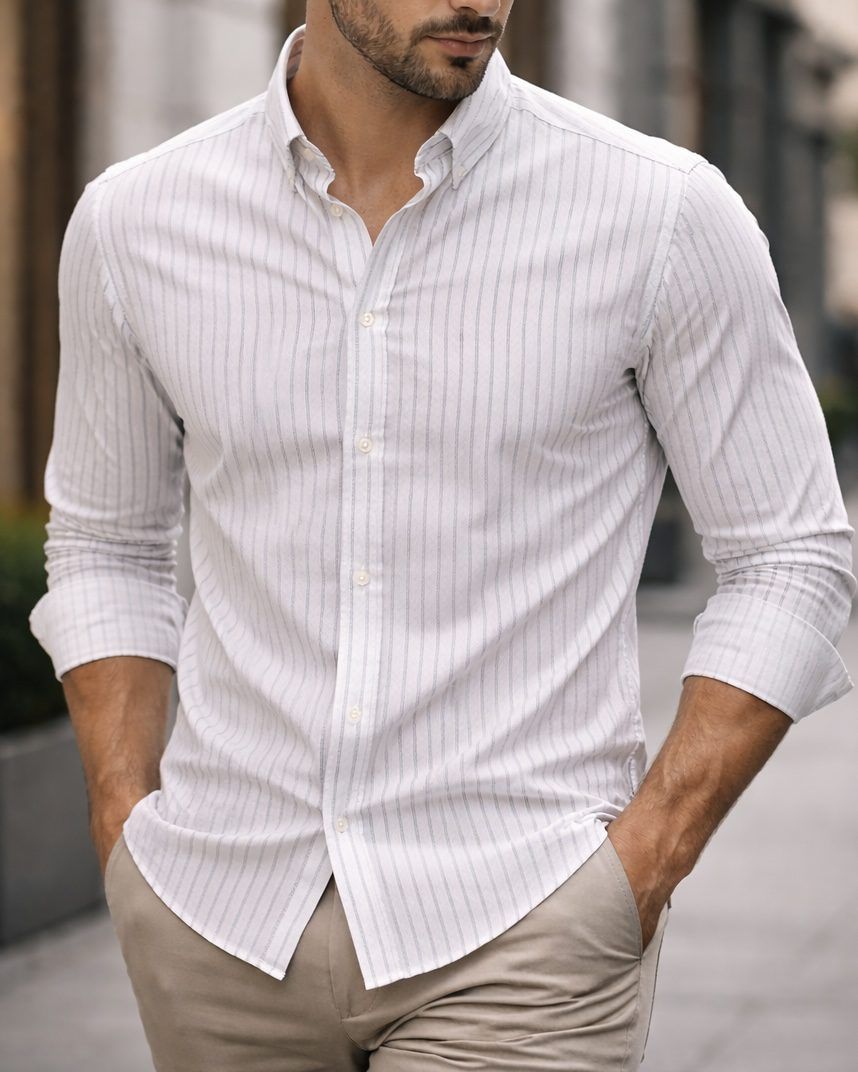 White Navy Pinstripe Shirt gallery.thumbnail 2