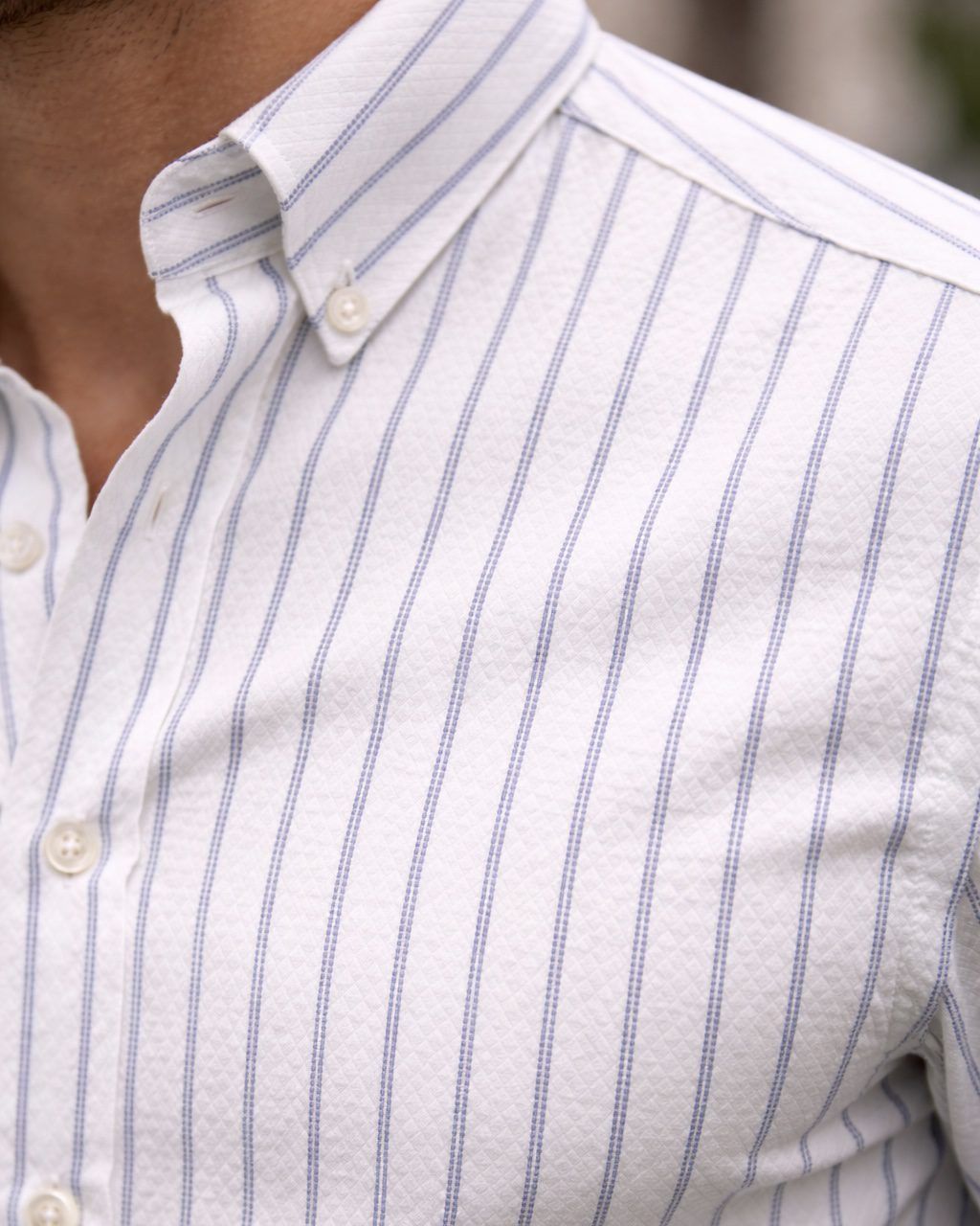 White Navy Pinstripe Shirt gallery.thumbnail 3