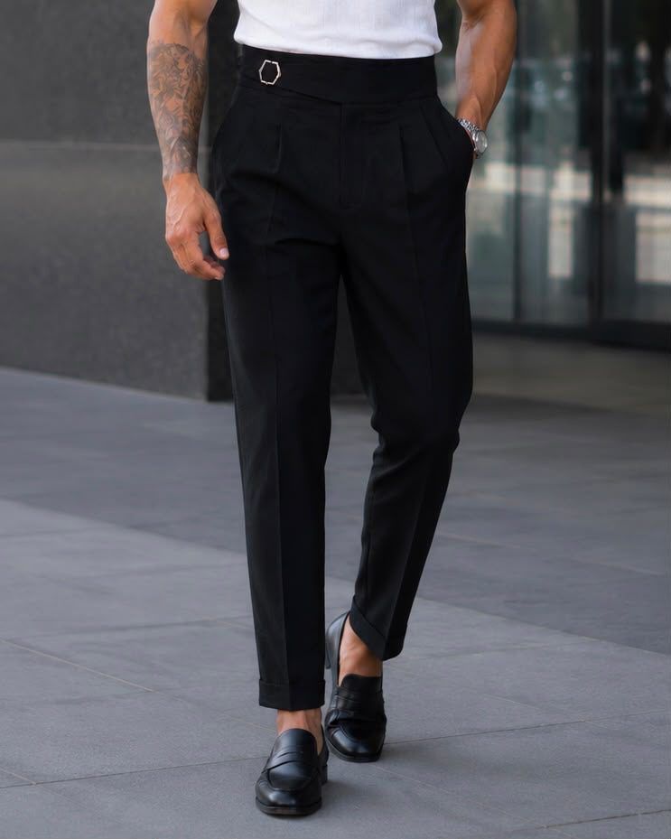 Double Pleat Side Adjuster Trousers – Black gallery.thumbnail 2