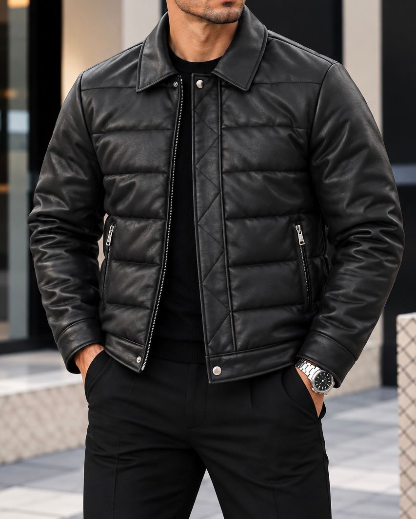 Leather Collared Padded Jacket gallery.thumbnail 2