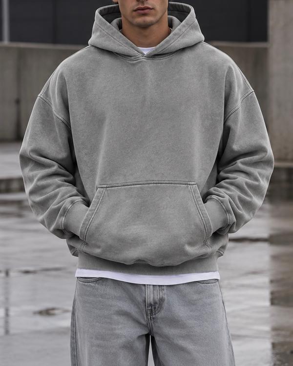 Grey Vintage Wash Pullover Hoodie