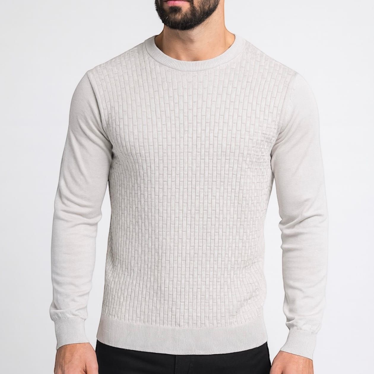 Ice Grey Textured Knit Sweater gallery.thumbnail 1