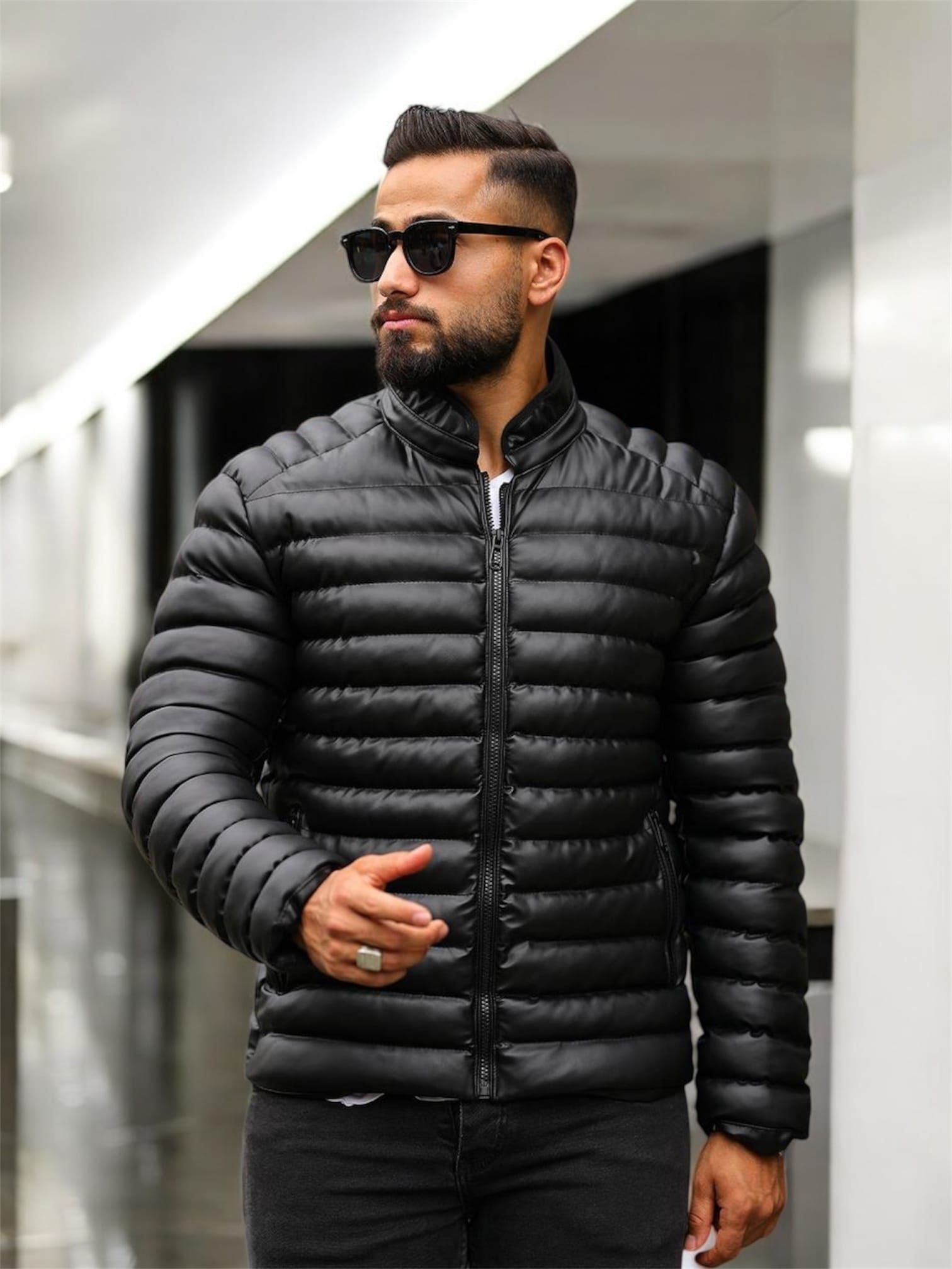 Black Leather Puffer Jacket gallery.thumbnail 1