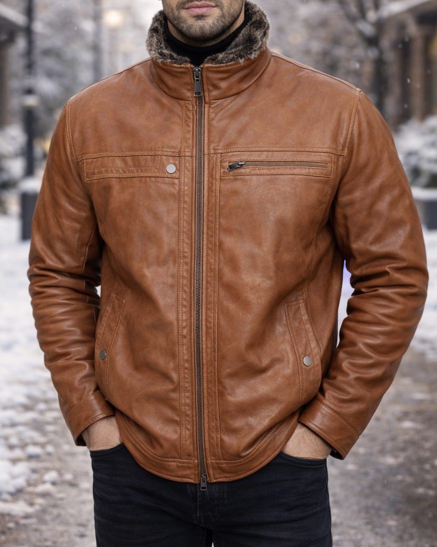 Luxury Shearling Leather Jacket – Cognac Brown gallery.thumbnail 3