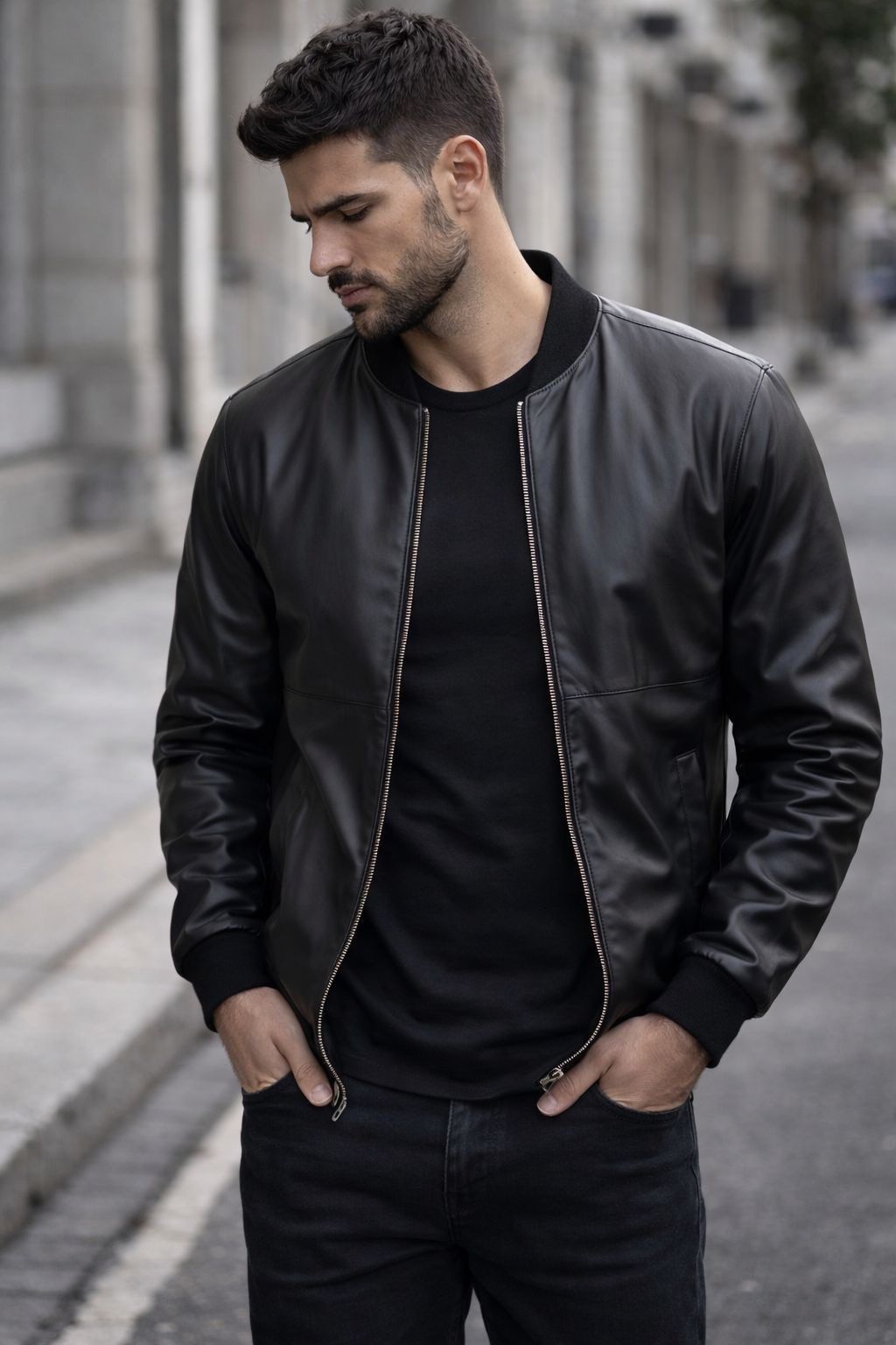 Leather Zip Jacket – Black gallery.thumbnail 2