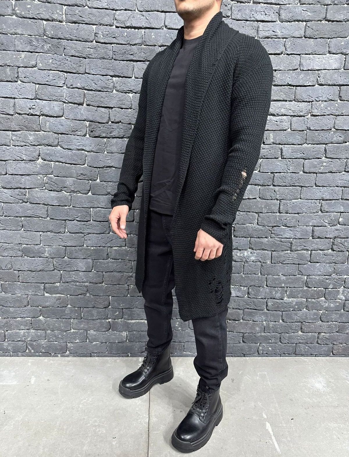 LONG KNITTED CARDIGAN “STEF 7025” – BLACK 1