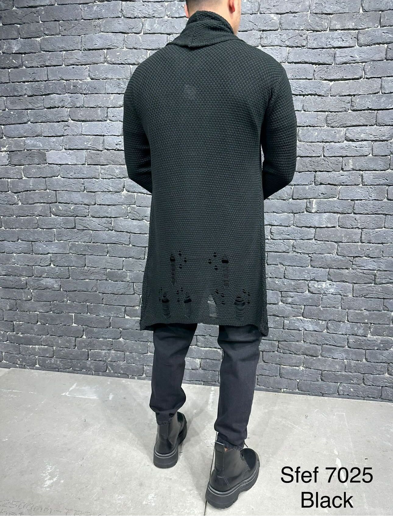 LONG KNITTED CARDIGAN “STEF 7025” – BLACK gallery.thumbnail 2