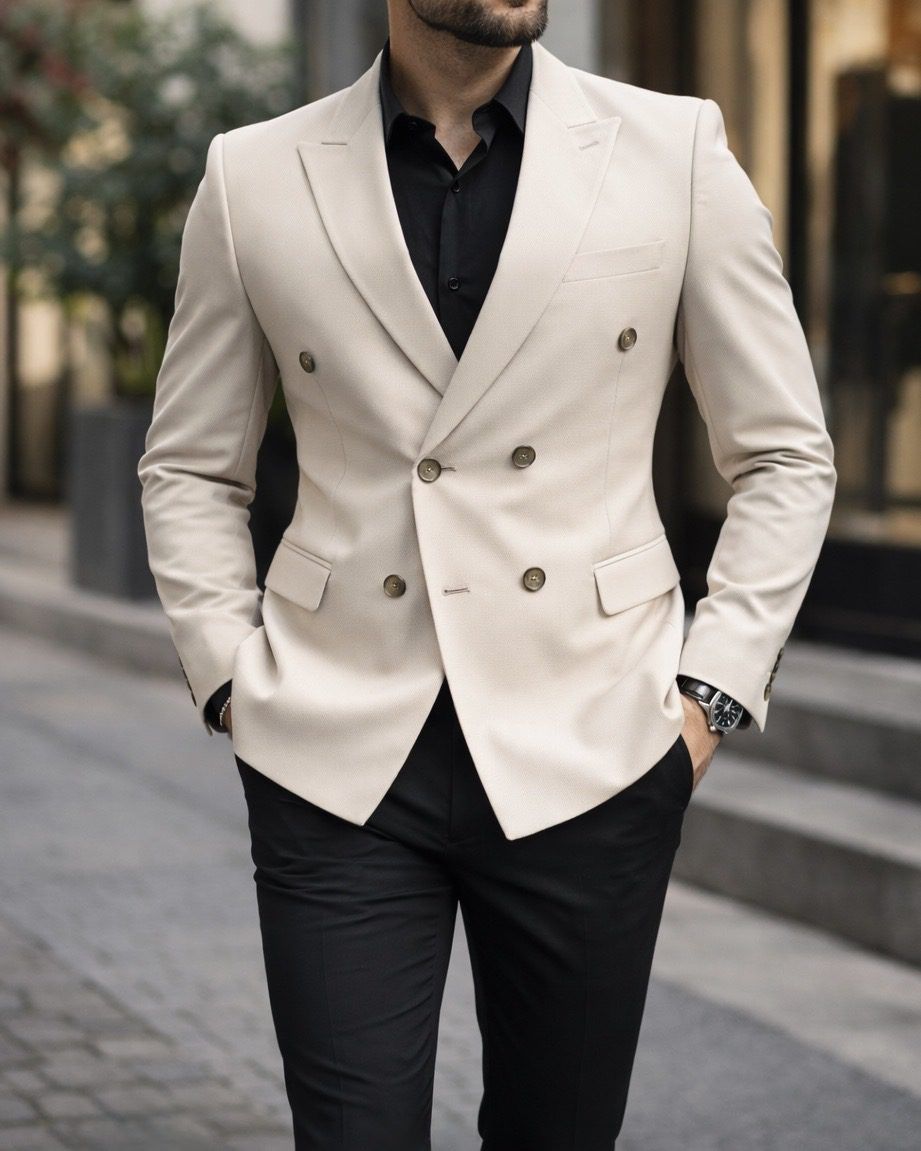 Beige Double-Breasted Blazer gallery.thumbnail 2
