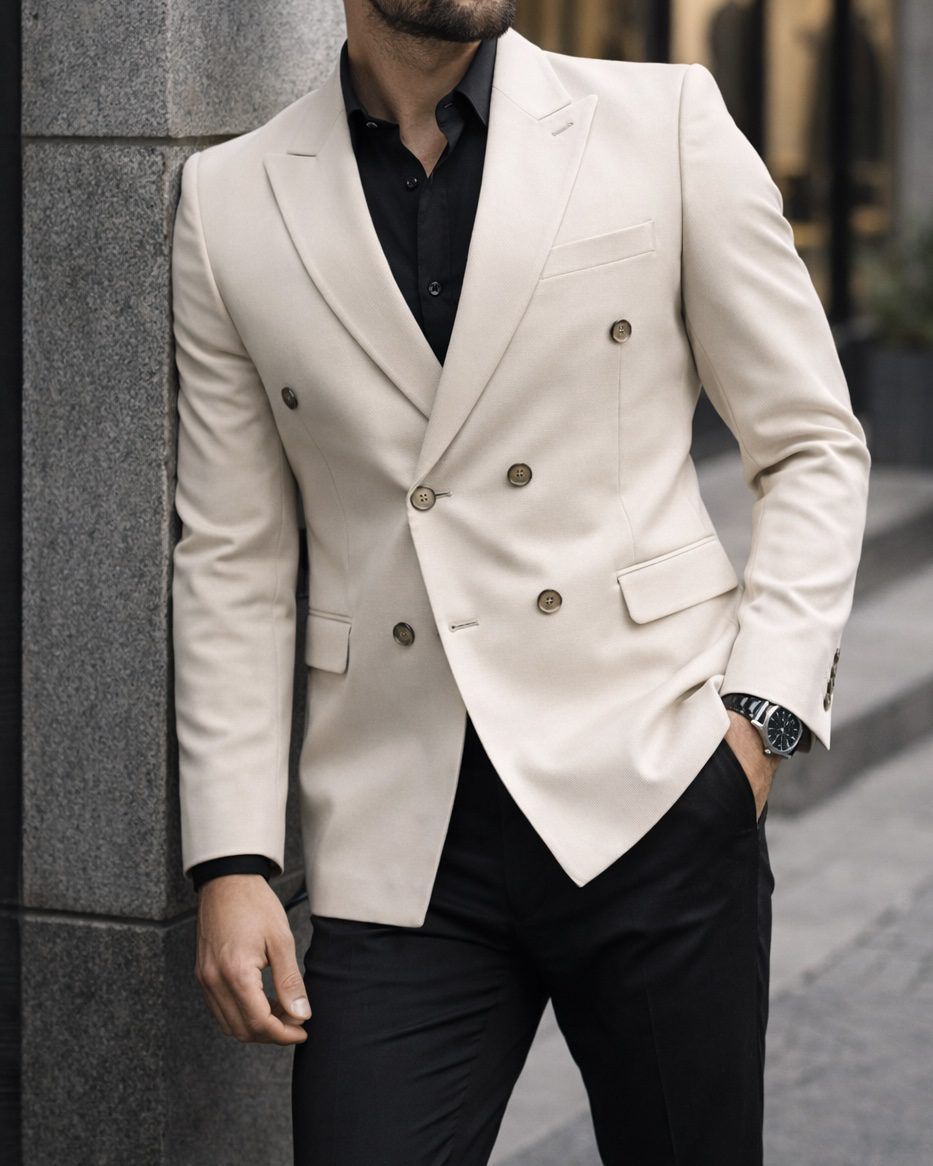Beige Double-Breasted Blazer gallery.thumbnail 3