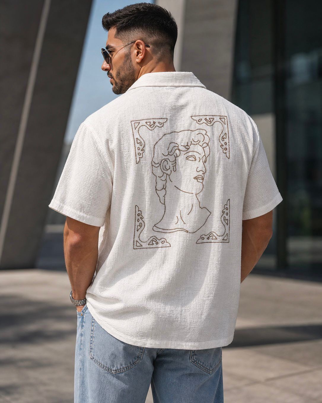 Textured Shirt with Embroidery – White gallery.thumbnail 2