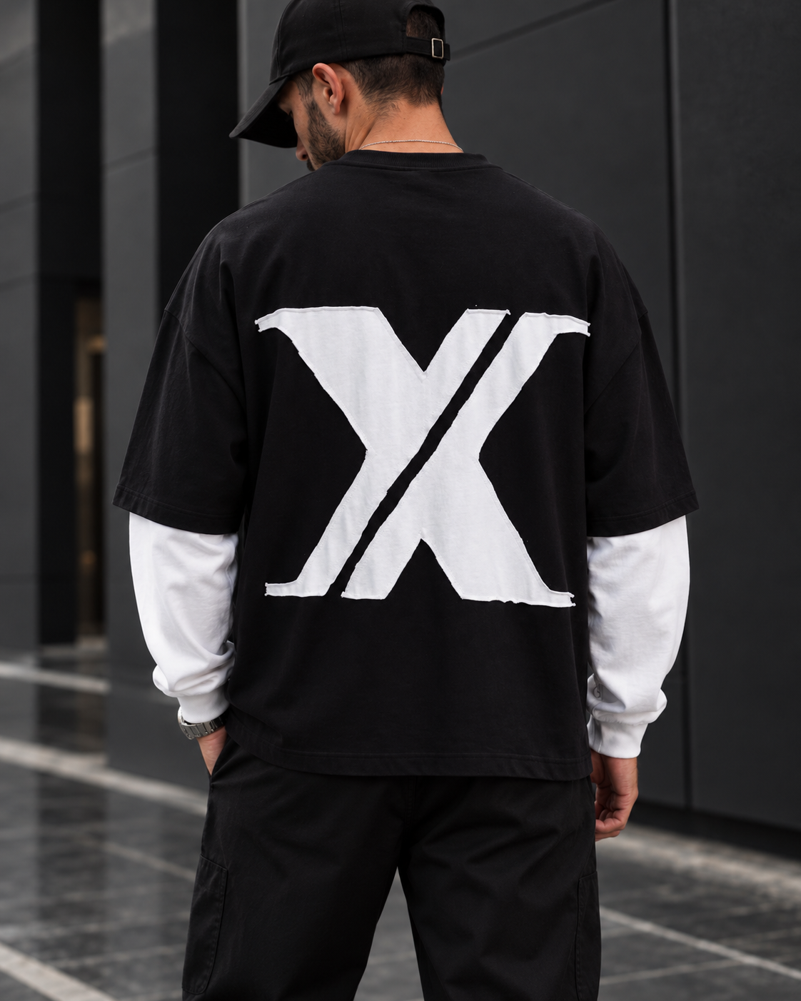 Black Oversized Layered Graphic Sweatshirt 2