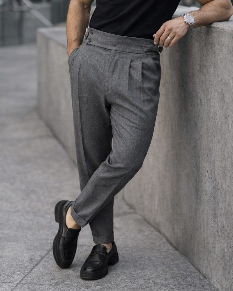 Double Pleat Side Adjuster Trousers – Grey gallery.thumbnail 2