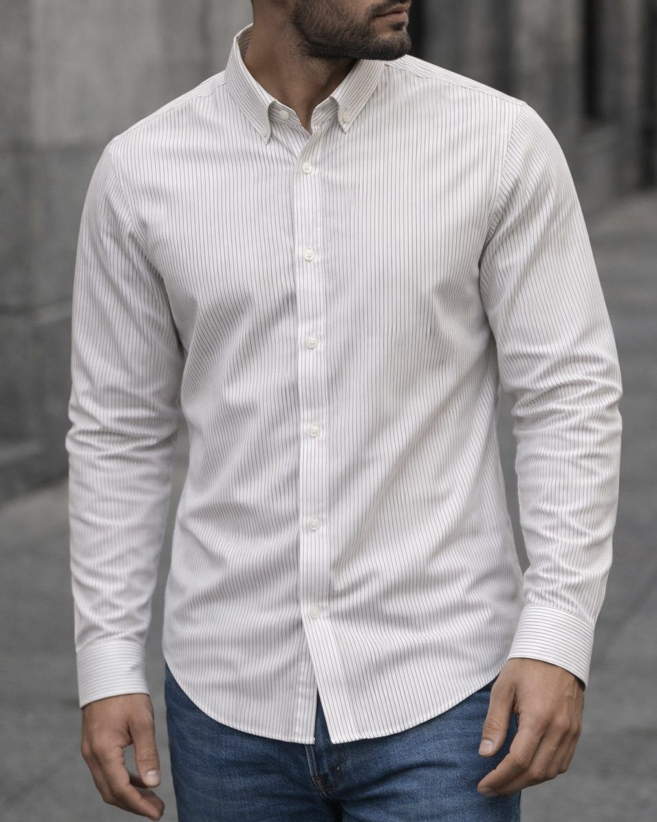White Shirt with Light Brown Pinstripes gallery.thumbnail 1