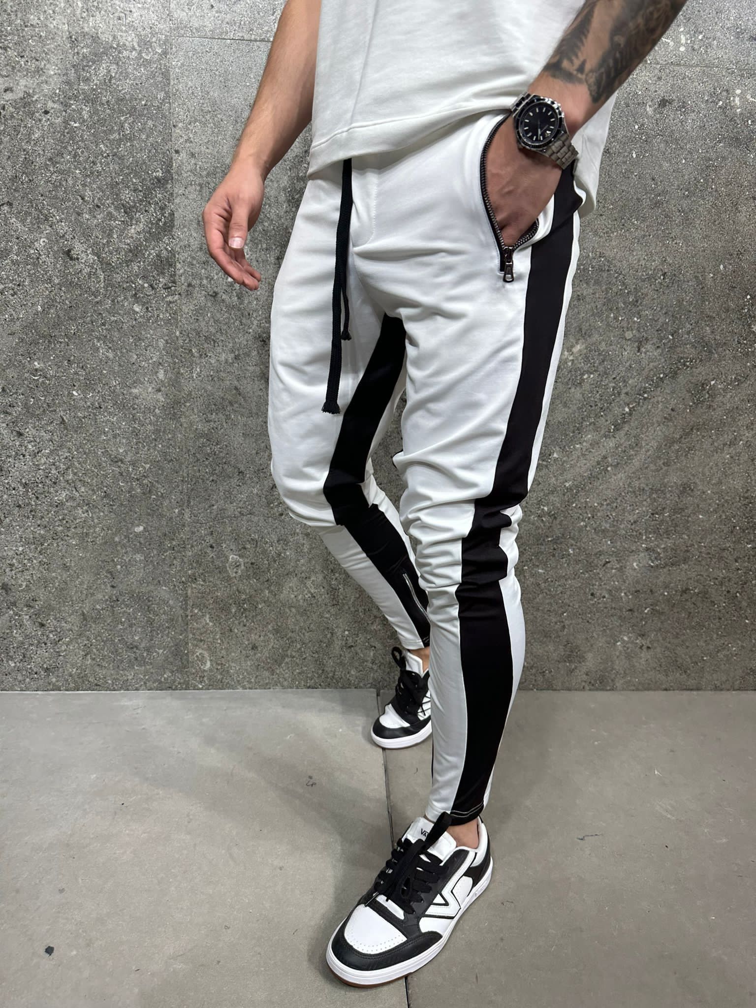 White Side Panel Zip Joggers gallery.thumbnail 2