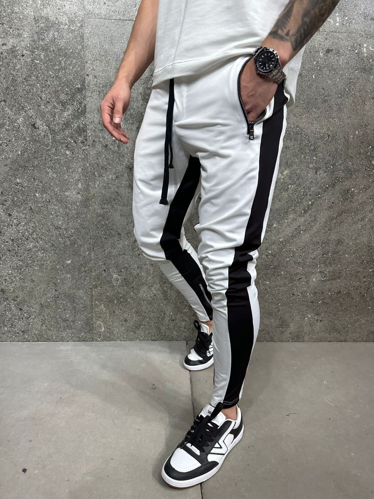 White Side Panel Zip Joggers 2