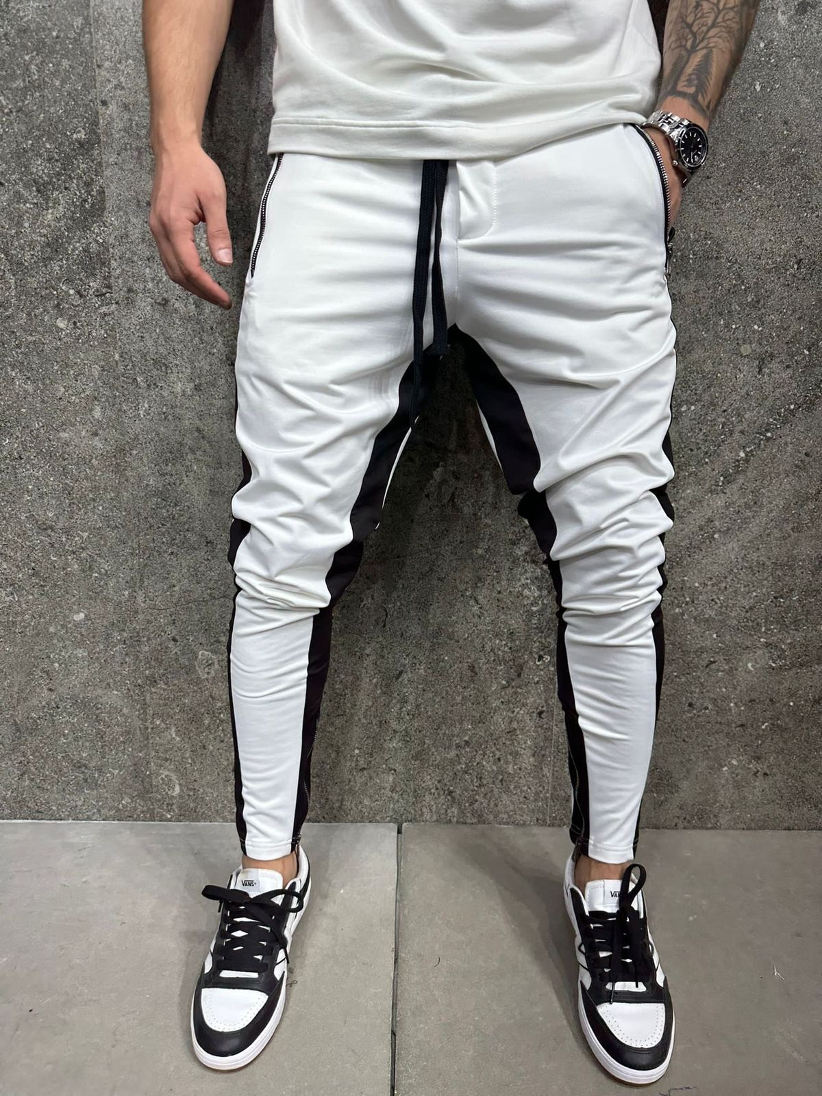 White Side Panel Zip Joggers 1
