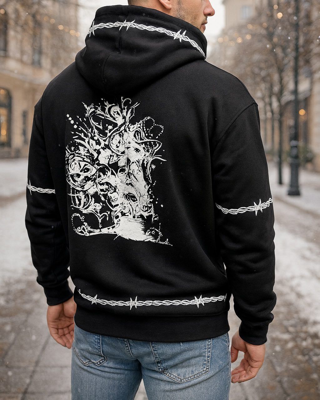 GRAPHIC BARBED HOODIE - BLACK gallery.thumbnail 2