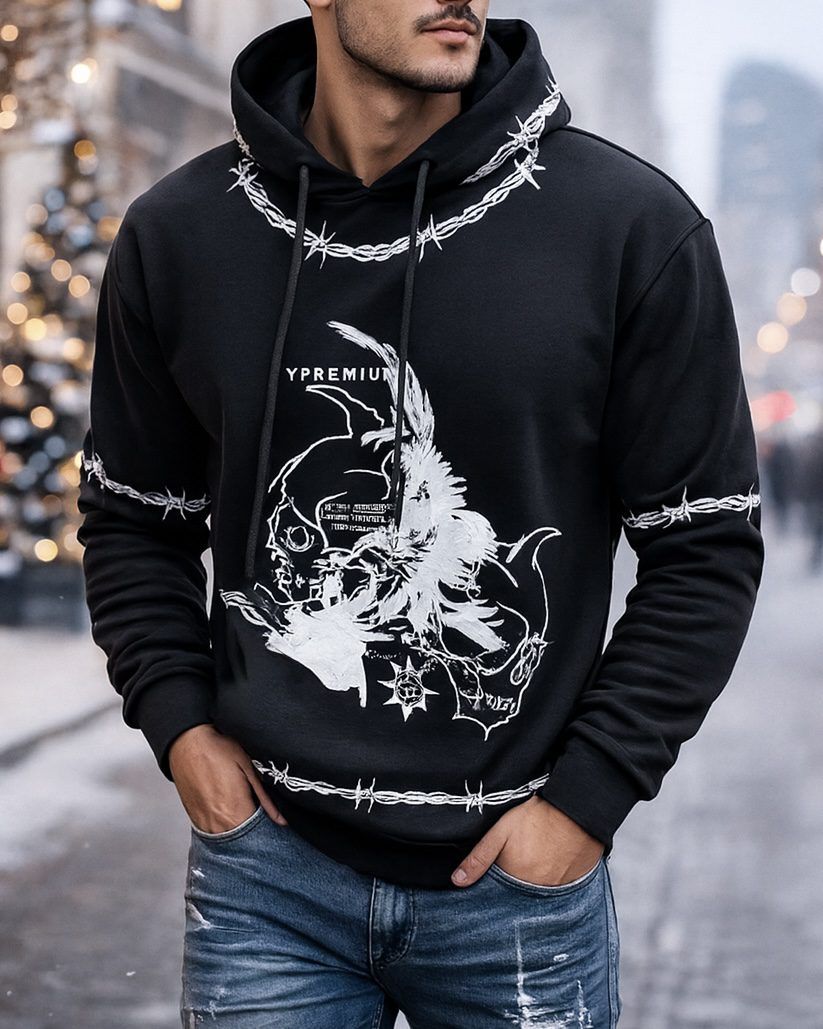 GRAPHIC BARBED HOODIE - BLACK gallery.thumbnail 3