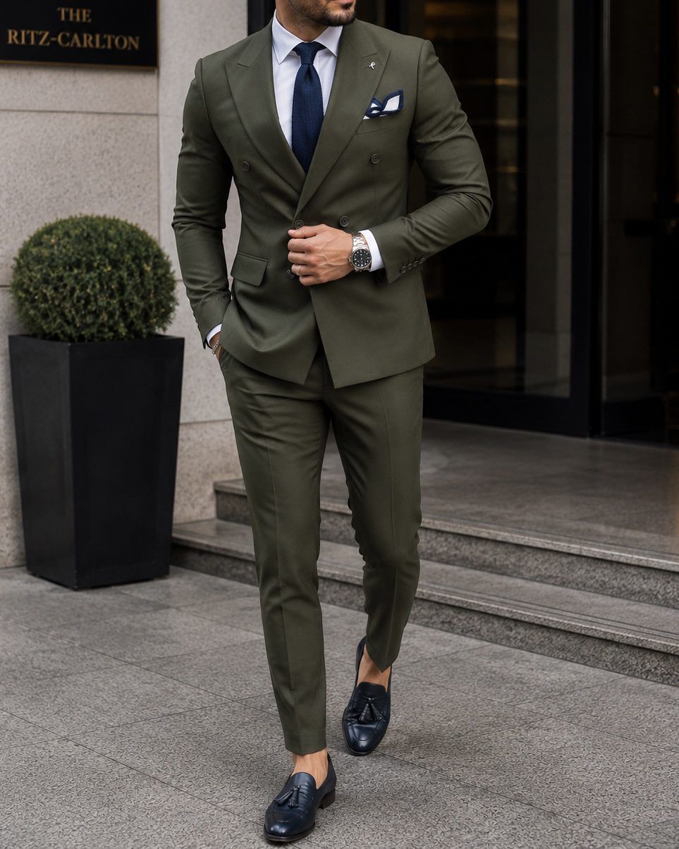 Olive Double-Breasted Suit gallery.thumbnail 1