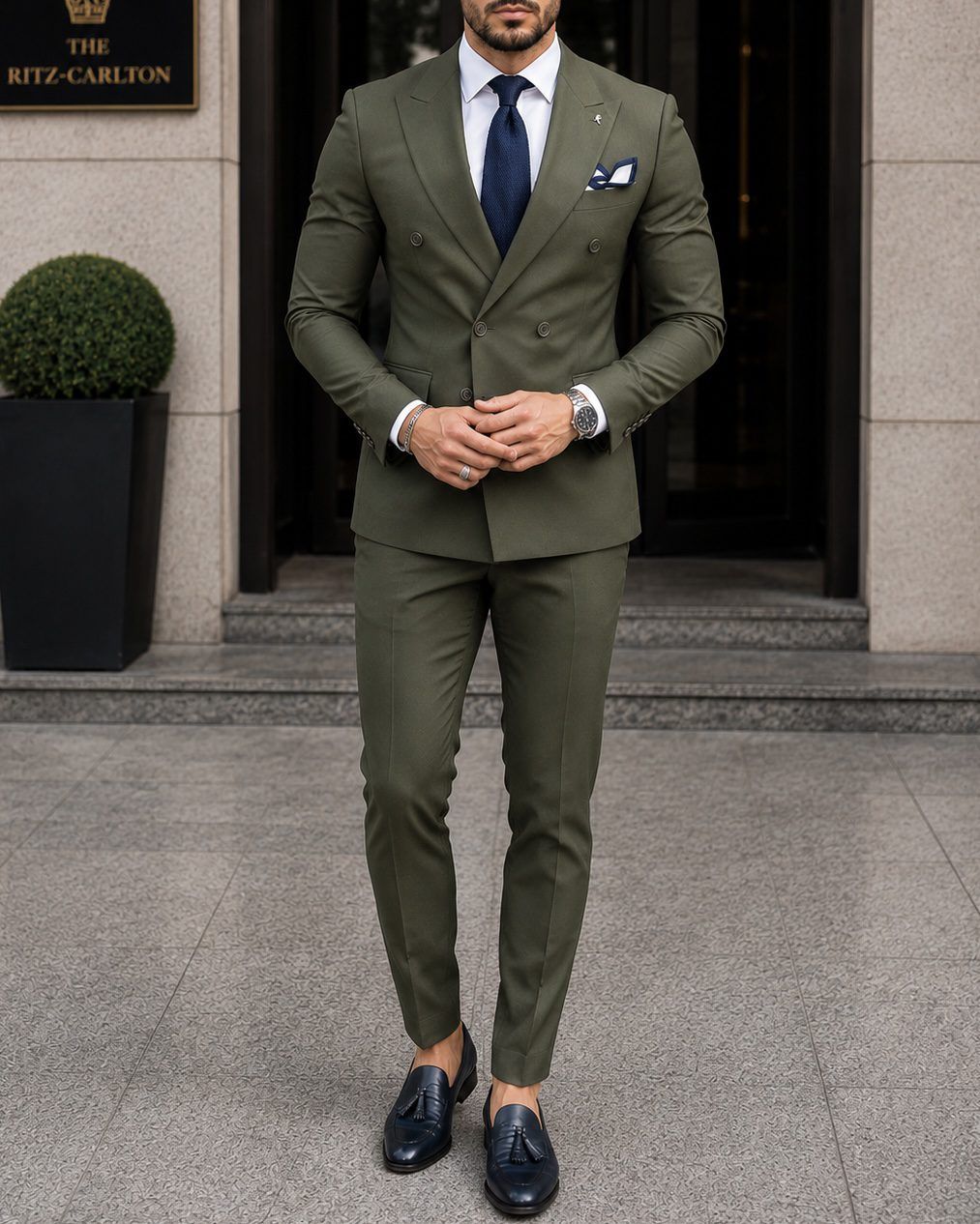 Olive Double-Breasted Suit gallery.thumbnail 2