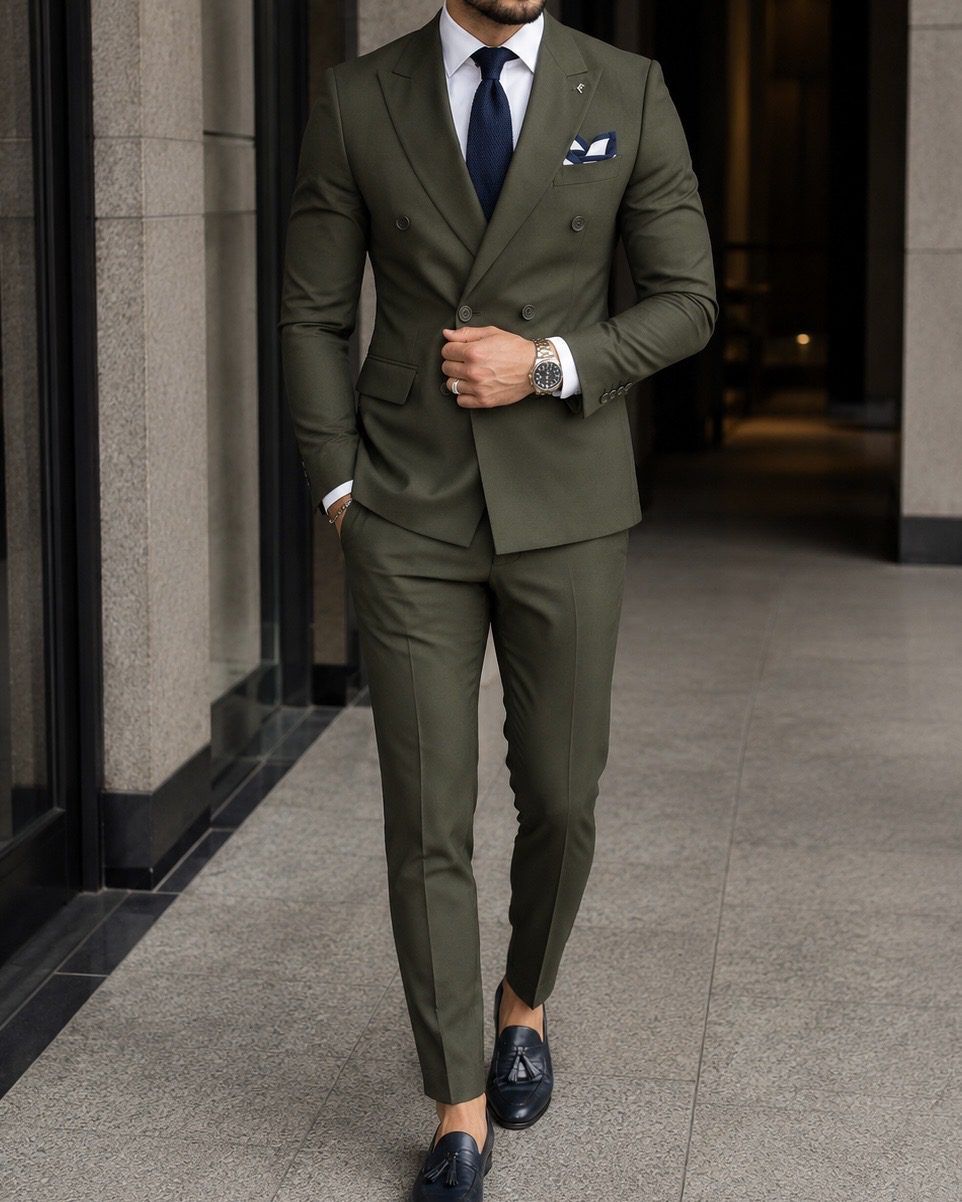 Olive Double-Breasted Suit gallery.thumbnail 3