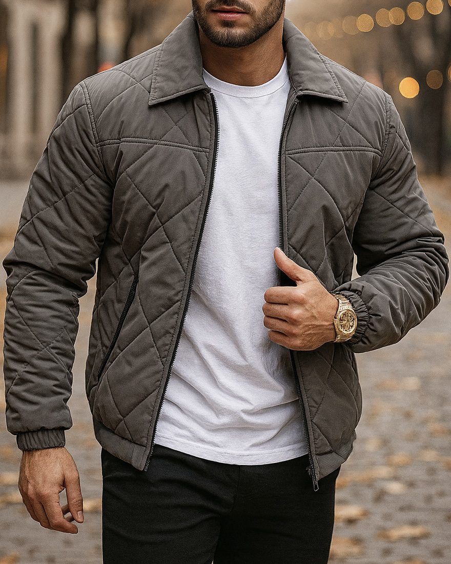 Dark Grey Quilted Jacket gallery.thumbnail 2