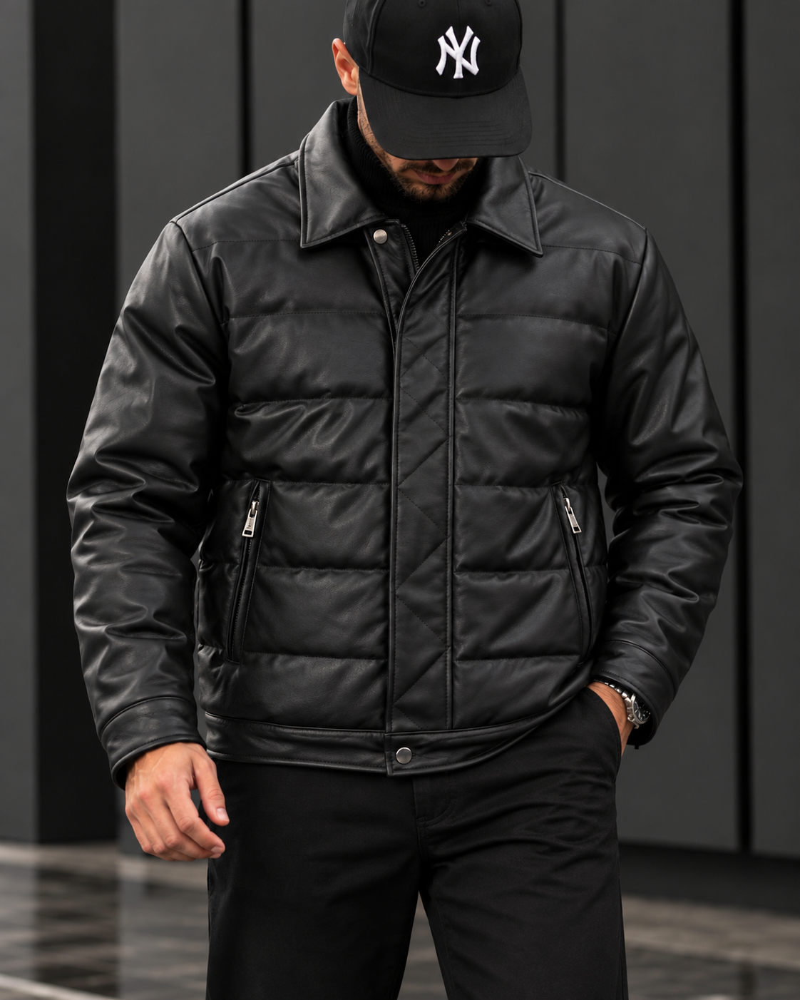 Padded Panel Leather Jacket 1