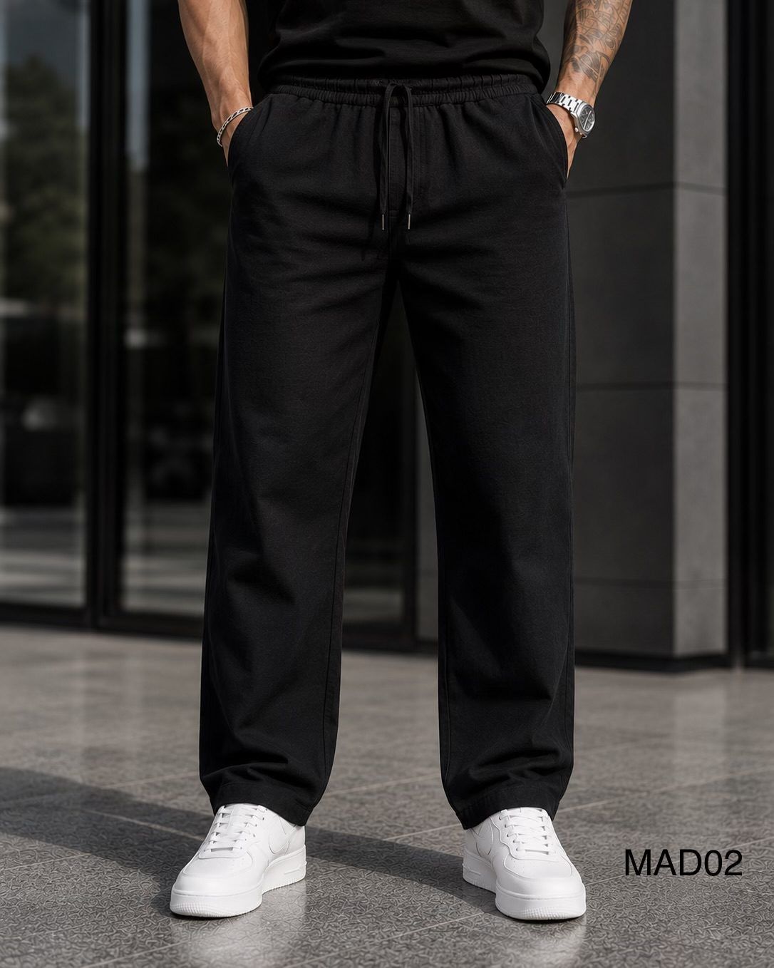 Relaxed Drawstring Linen Trousers – Black gallery.thumbnail 1