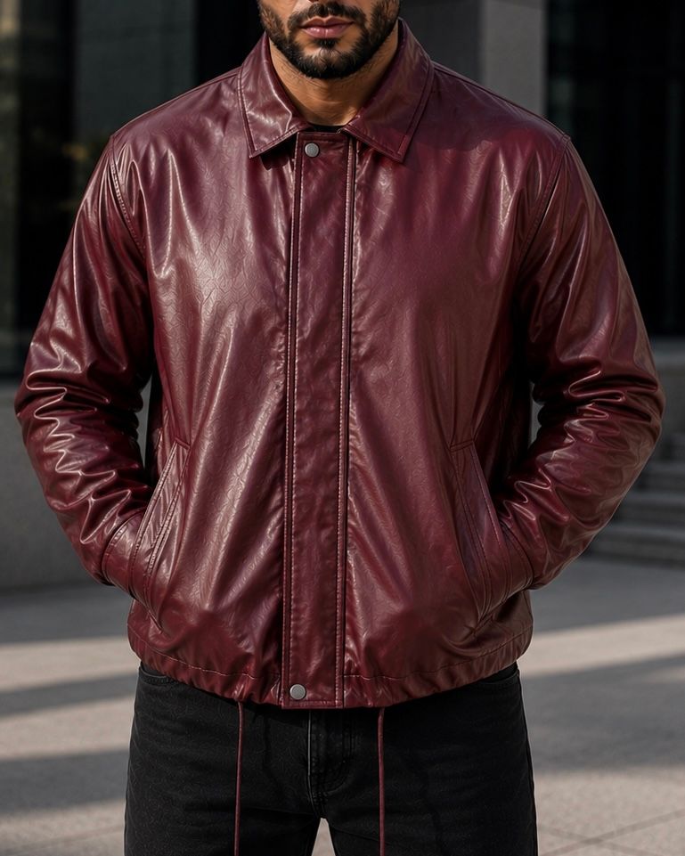 Burgundy Faux Leather Zip Jacket gallery.thumbnail 1
