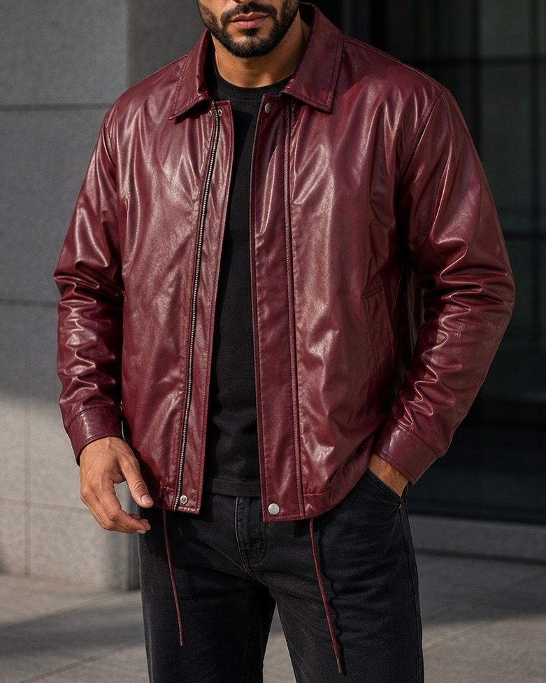 Burgundy Faux Leather Zip Jacket gallery.thumbnail 3