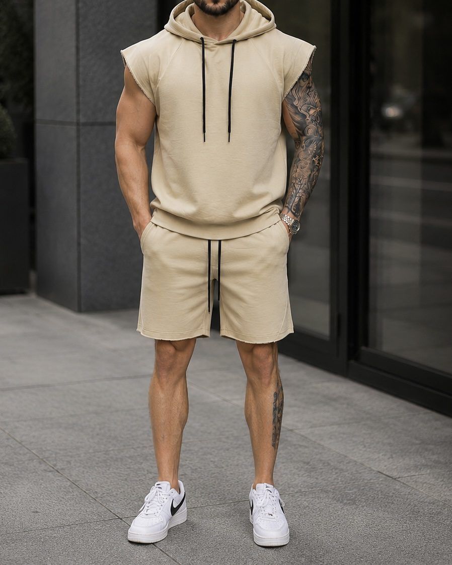 Beige Sleeveless Hoodie Set gallery.thumbnail 1