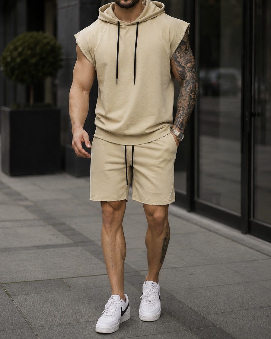 Beige Sleeveless Hoodie Set gallery.thumbnail 2