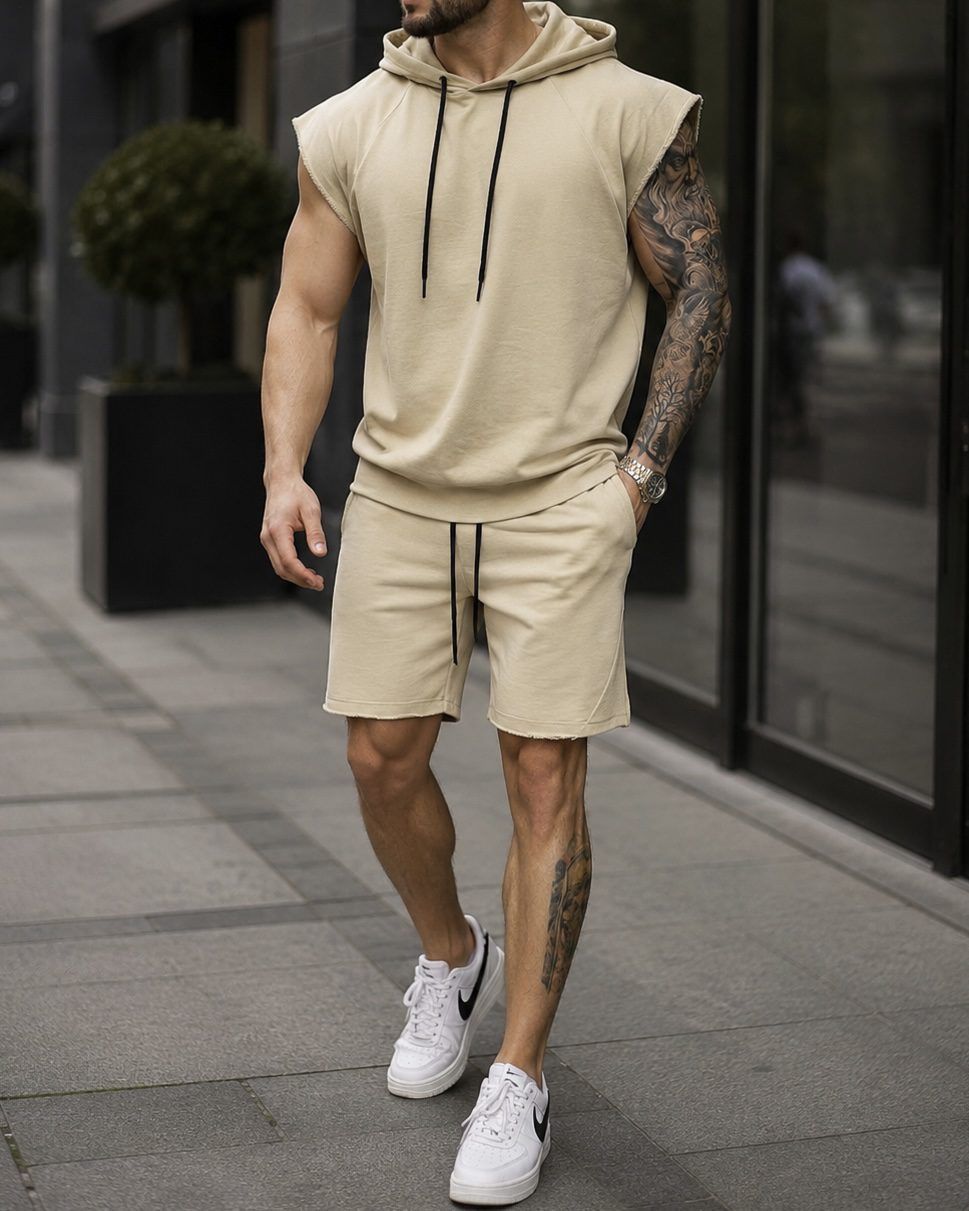 Beige Sleeveless Hoodie Set gallery.thumbnail 3