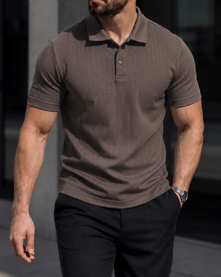 Ribbed Polo Shirt – Taupe gallery.thumbnail 2