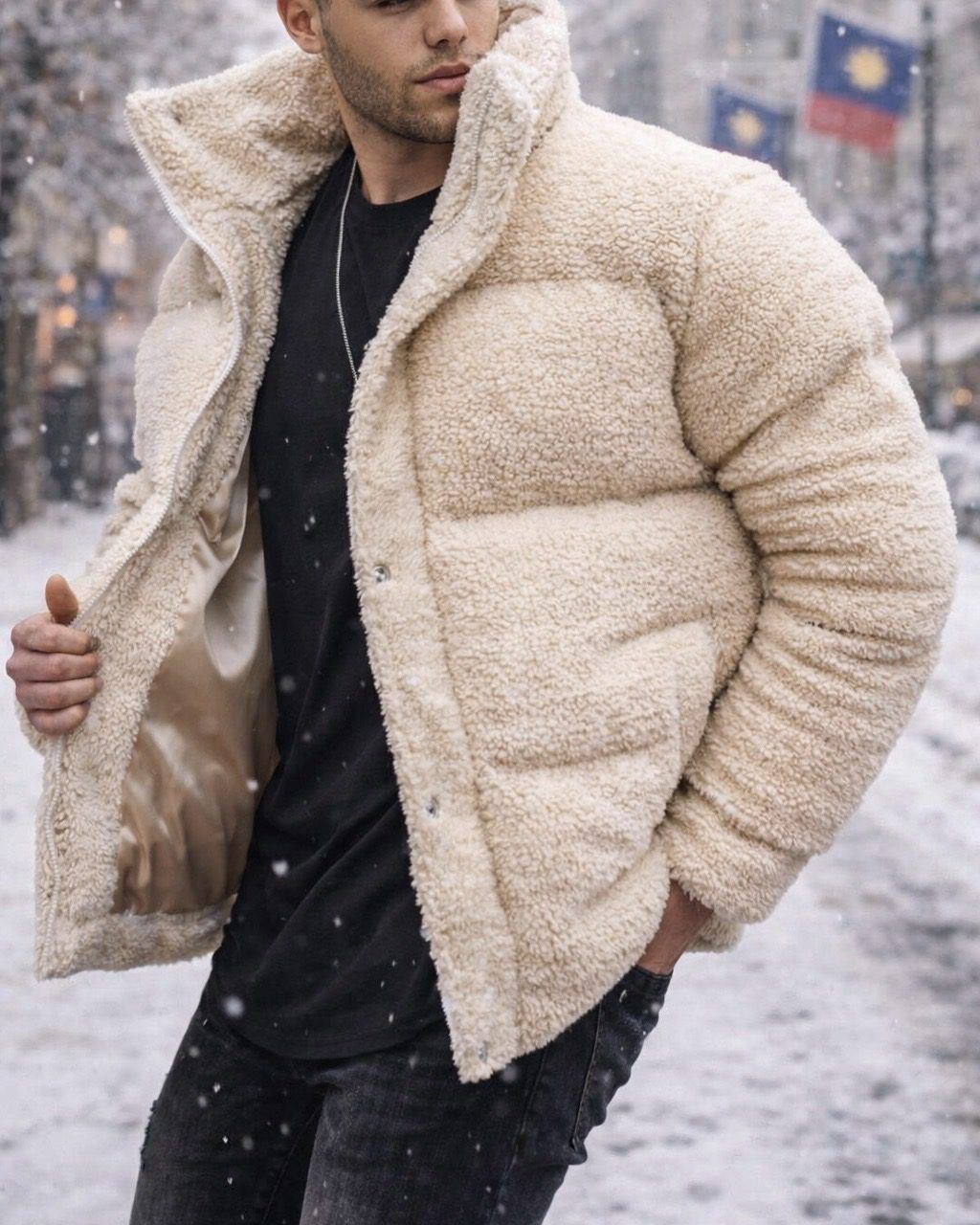 Beige Teddy Winter Jacket gallery.thumbnail 1