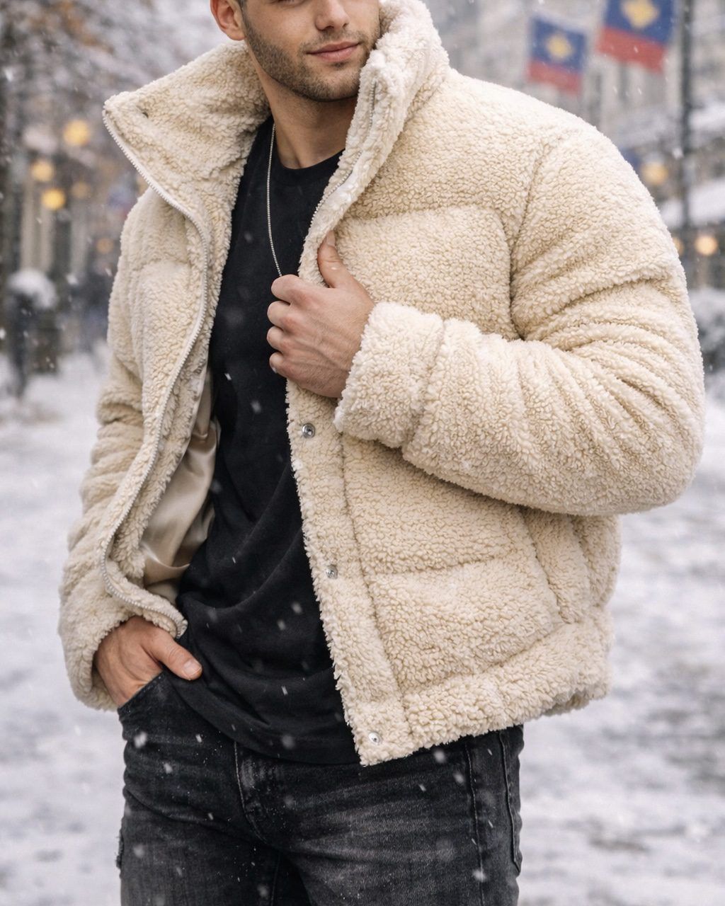 Beige Teddy Winter Jacket gallery.thumbnail 2