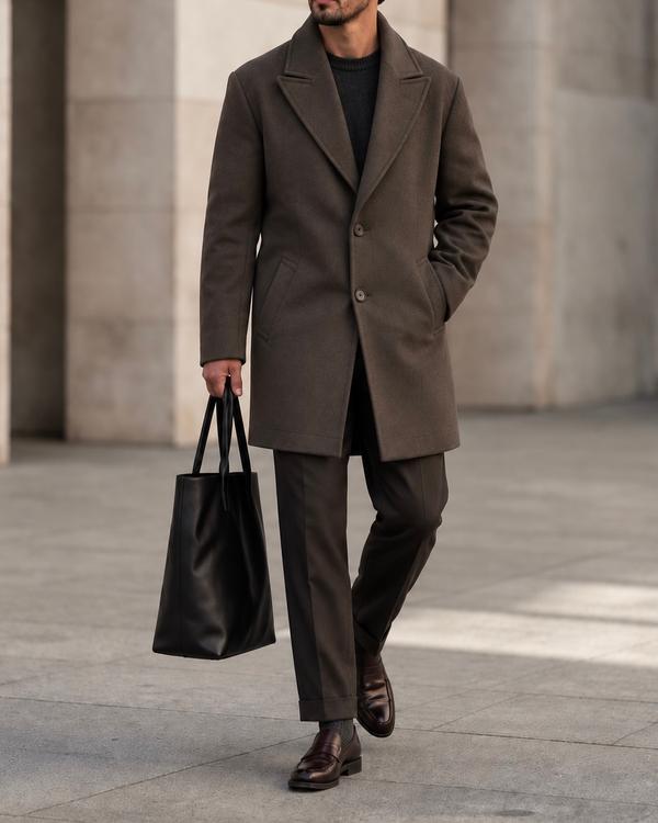 Brown Single-Breasted Tailored Coat