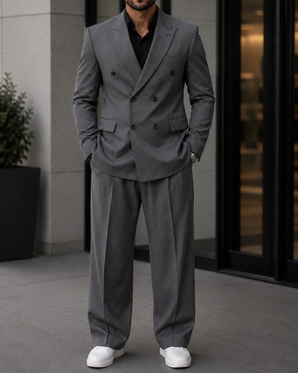 Double-Breasted Relaxed Suit – Grey gallery.thumbnail 1
