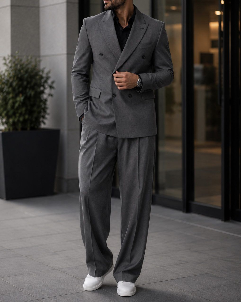 Double-Breasted Relaxed Suit – Grey gallery.thumbnail 2