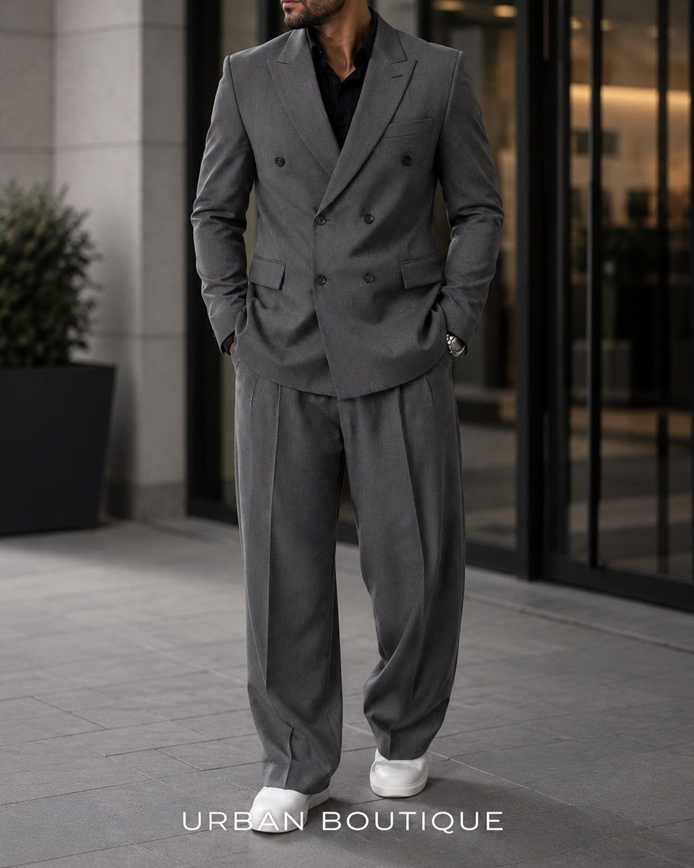 Double-Breasted Relaxed Suit – Grey gallery.thumbnail 3