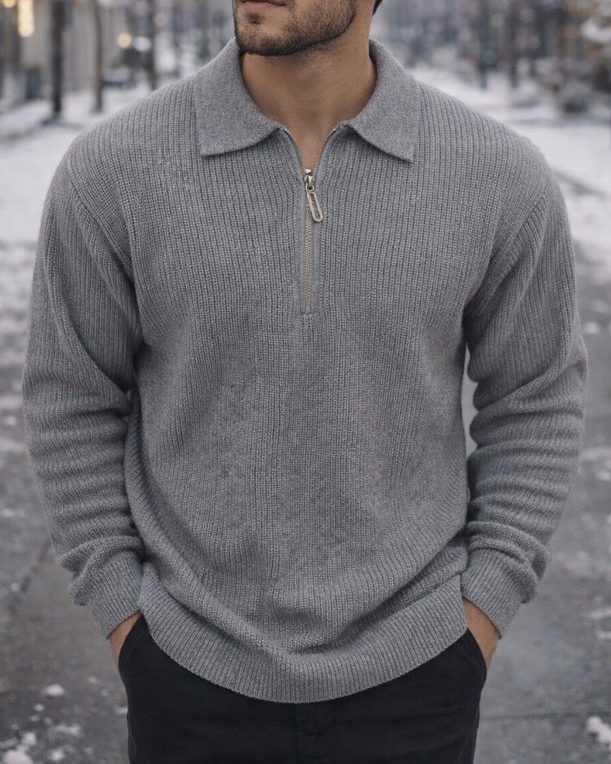 Half-Zip Knit Sweater – Grey 1