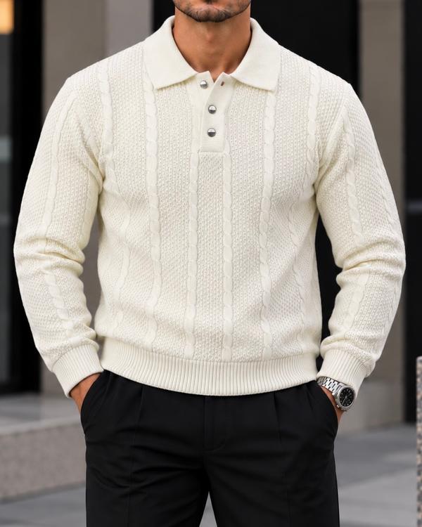 White Patterned Knit Polo