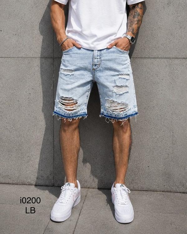 Distressed Light Blue Denim Shorts
