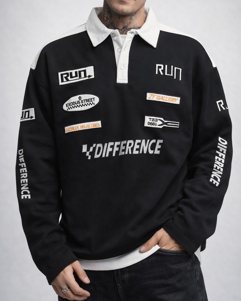 Difference Graphic Polo Sweatshirt – Black gallery.thumbnail 2