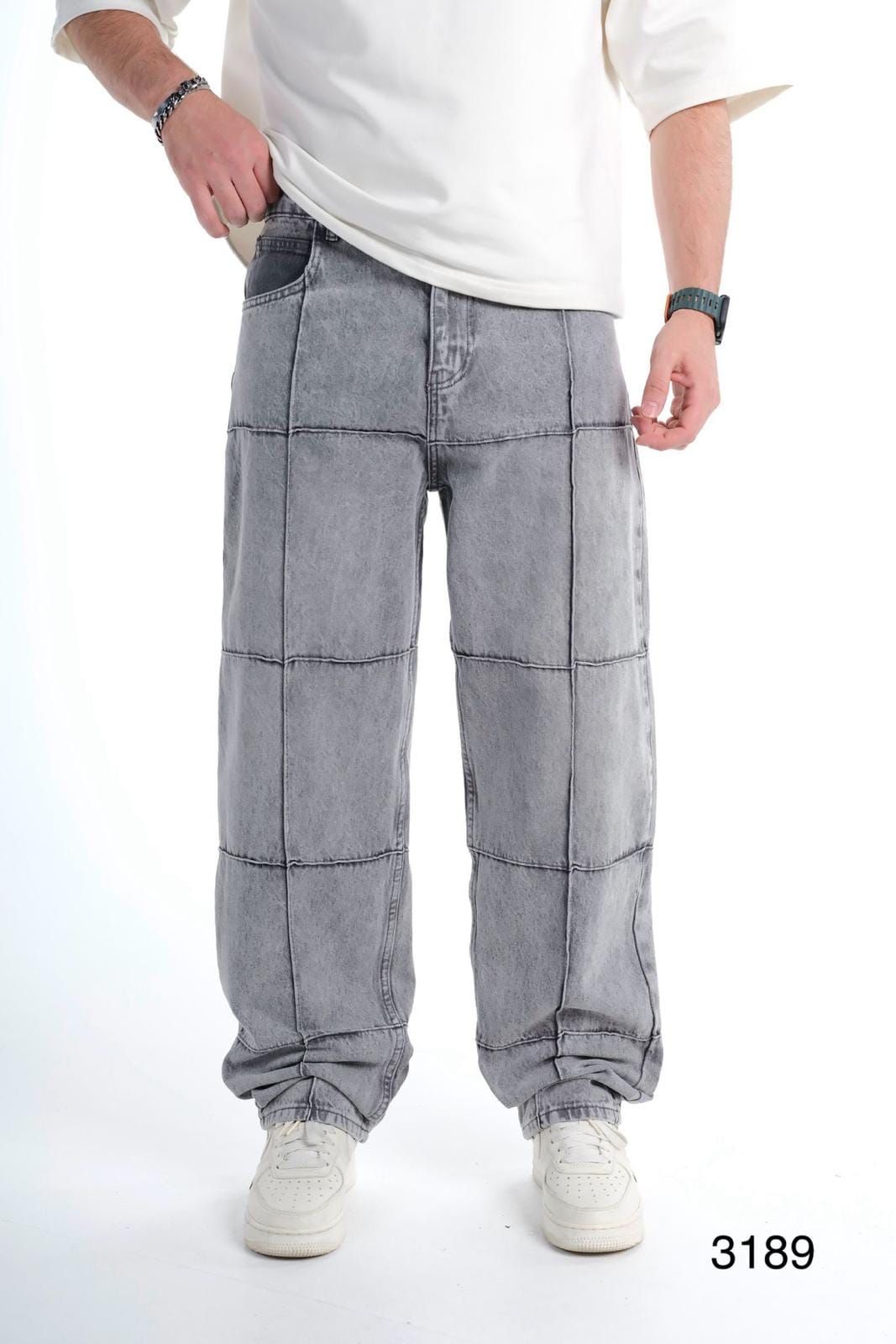 Grey Patchwork Wide Jeans gallery.thumbnail 1
