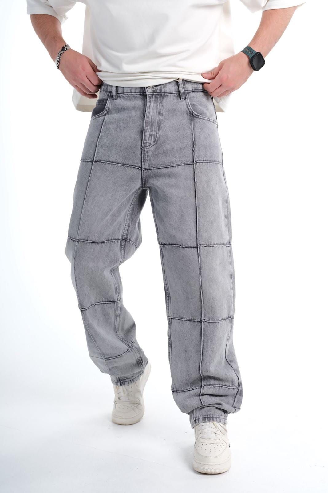 Grey Patchwork Wide Jeans gallery.thumbnail 2