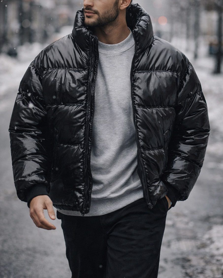 High-Shine Puffer Jacket – Black gallery.thumbnail 1