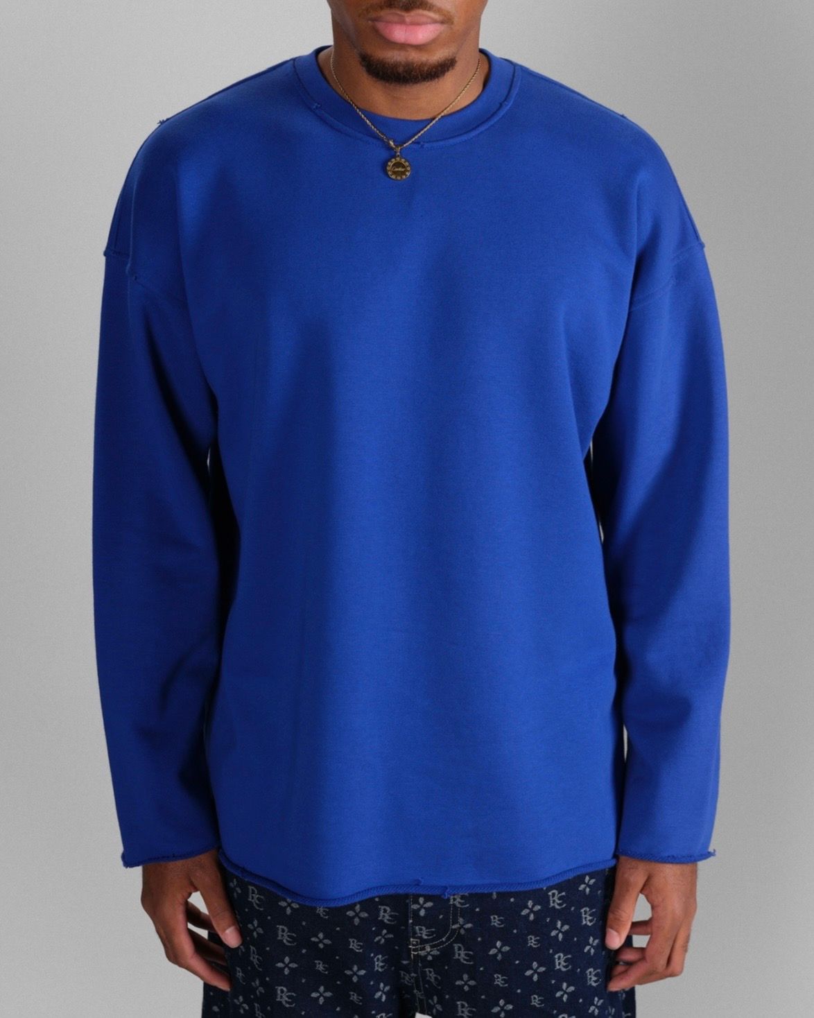 Blue Raw Edge Crewneck Sweatshirt 1