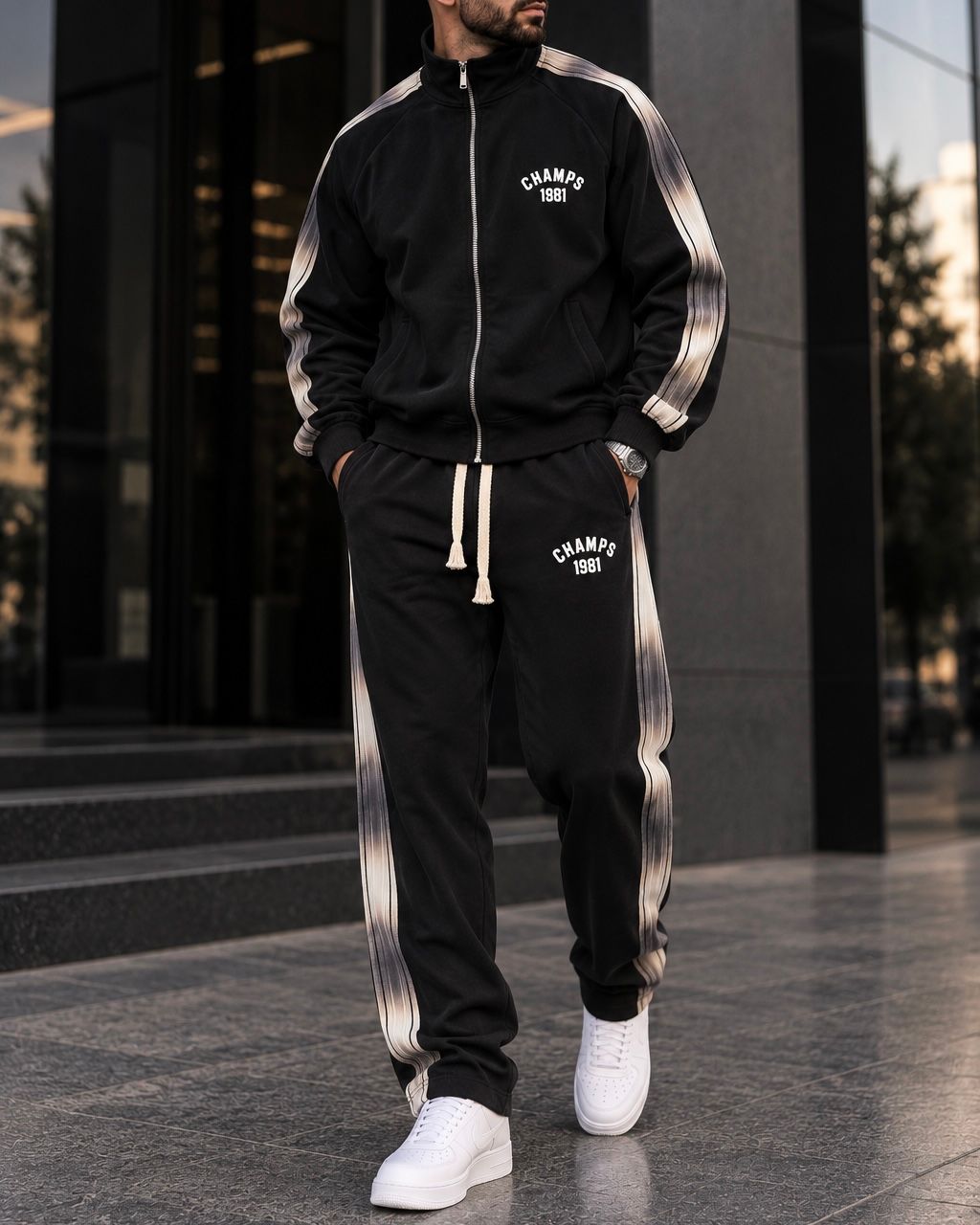 Black Gradient Stripe Tracksuit Set gallery.thumbnail 3