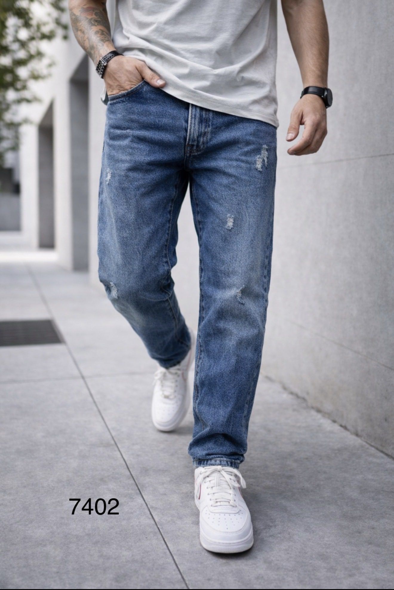 Relaxed Fit Distressed Blue Denim Jeans gallery.thumbnail 2
